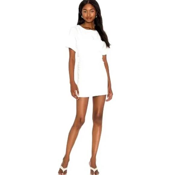 Lovers + Friends Ruched Flora Short Sleeve Mini Dress In White Size Small - Picture 1 of 5